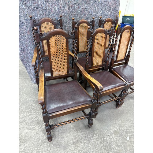 268 - Set of six barley twist chairs, two carvers