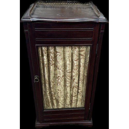 269 - Mahogany Edwardian music cabinet with gallery top measures approximately 37 inches tall x 20 wide an... 