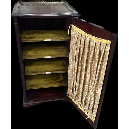 269 - Mahogany Edwardian music cabinet with gallery top measures approximately 37 inches tall x 20 wide an... 