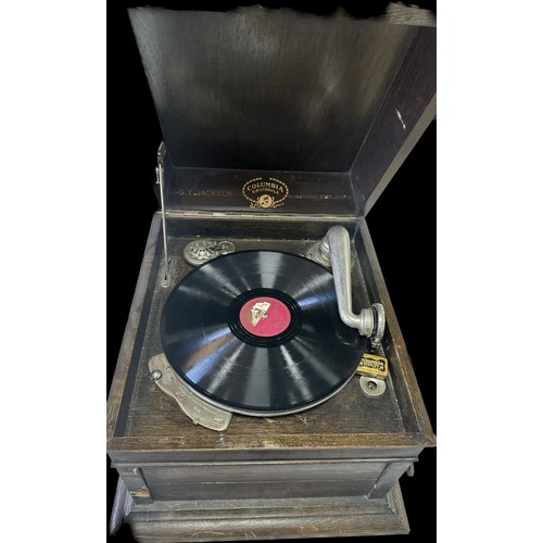 266 - Antique oak cased Columbia gramophone, untested