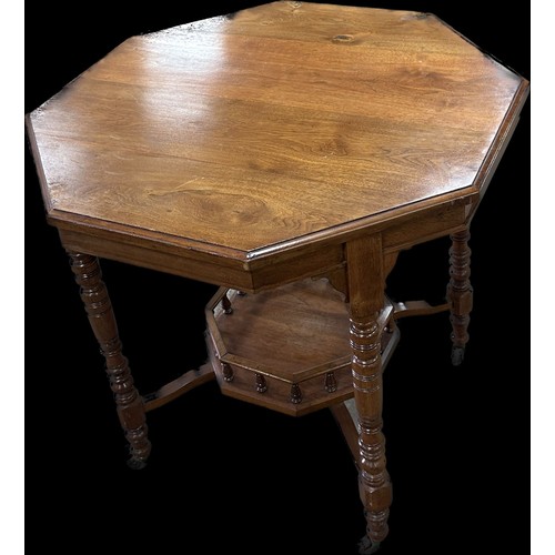 240 - Edwardian centre table with gallery base on casters measures approximately 29 inches tall x 29 wide ... 