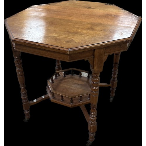 240 - Edwardian centre table with gallery base on casters measures approximately 29 inches tall x 29 wide ... 