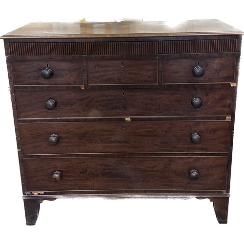 251 - Antique mahogany 9 drawer chest measures approximately 45 inches tall x 48 wide and 21.5 deep