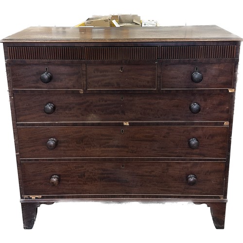 251 - Antique mahogany 9 drawer chest measures approximately 45 inches tall x 48 wide and 21.5 deep