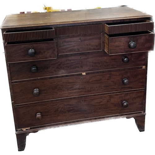 251 - Antique mahogany 9 drawer chest measures approximately 45 inches tall x 48 wide and 21.5 deep