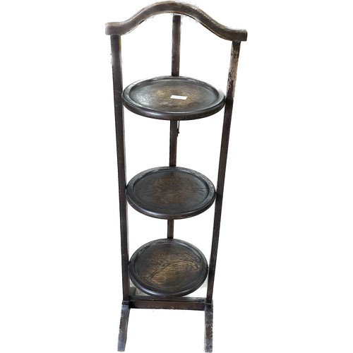 258 - Oak three tier cake stand overall height 51 inches tall