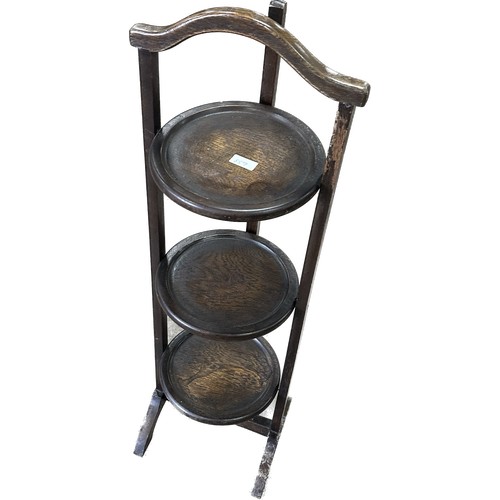 258 - Oak three tier cake stand overall height 51 inches tall