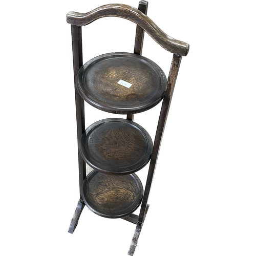258 - Oak three tier cake stand overall height 51 inches tall