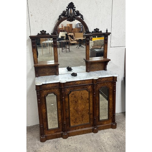 299 - Antique mahogany Marquetry credenza measures approximately 73 inches tall x 48 wide and 15 deep