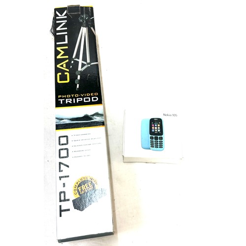 174 - Selection of assorted camera equipment includes stands, Nokia 105 phone etc