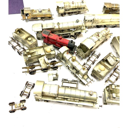 118 - Large selection of metal trains, some with engines, mostly shells, carriages etc