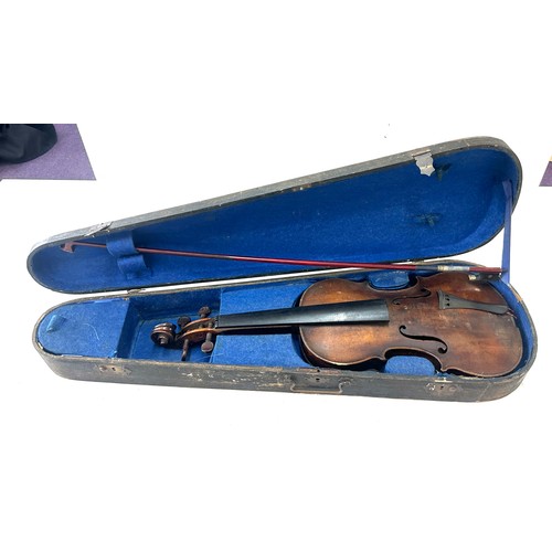225 - Antique violin with bow, bow marked Berni