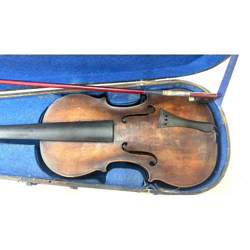 225 - Antique violin with bow, bow marked Berni