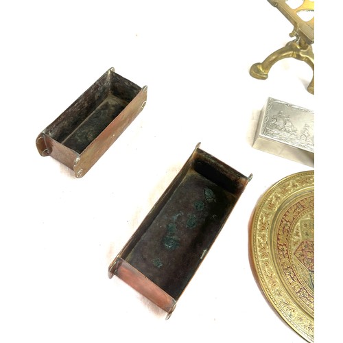 131 - Selection of brass and plated ware to include trays, bell etc