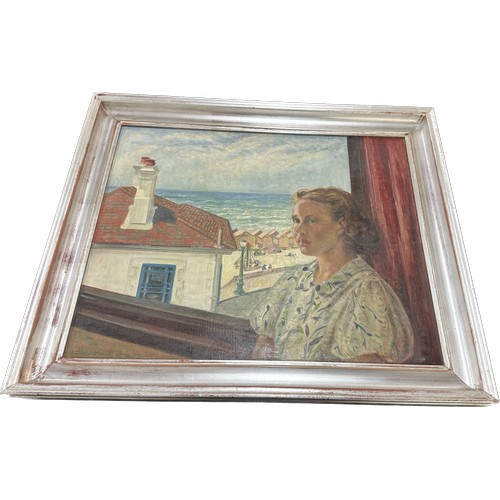 224 - Vintage framed signed oil on canvas depicting a lady measures approximately 30 inches wide x 26 tall