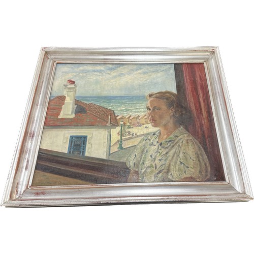 224 - Vintage framed signed oil on canvas depicting a lady measures approximately 30 inches wide x 26 tall