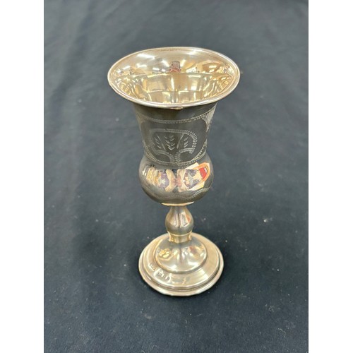 301 - Vintage Sterling silver Kiddush cup goblet, marks worn, height 5 inches, total weight 77 grams