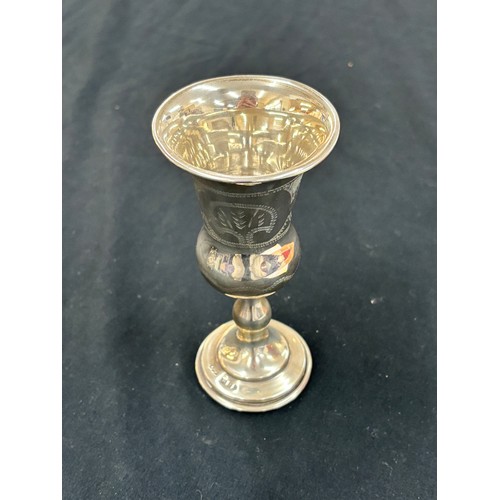 301 - Vintage Sterling silver Kiddush cup goblet, marks worn, height 5 inches, total weight 77 grams