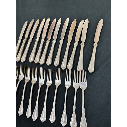 310 - Set of Ron S Pasch 800 Grade silver handled knives and silver forks 11 Forks and 12 Knives, total we... 