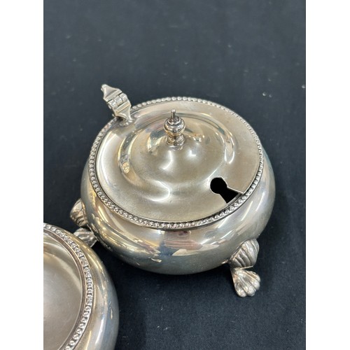 322 - Part hallmarked silver salt set, one with glass liner total silver weight 149 grams