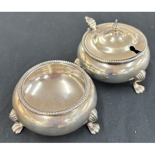 322 - Part hallmarked silver salt set, one with glass liner total silver weight 149 grams