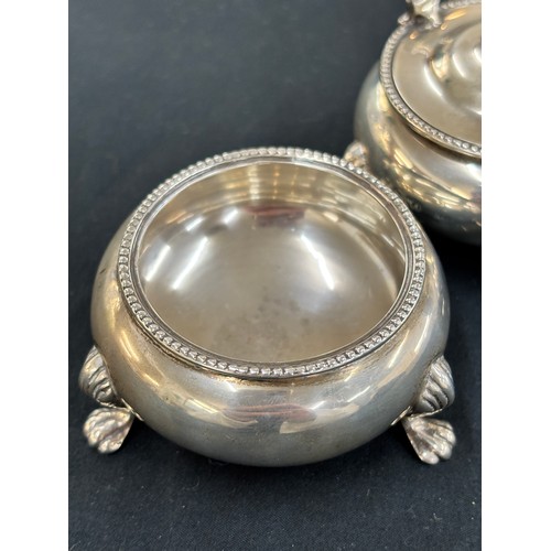 322 - Part hallmarked silver salt set, one with glass liner total silver weight 149 grams