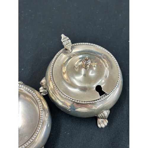 322 - Part hallmarked silver salt set, one with glass liner total silver weight 149 grams