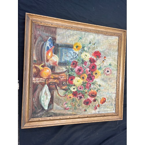 119 - Vintage framed Oil on canvas signed measures approximately 27 inches by 25 inches