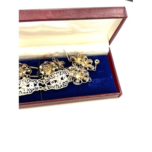 329 - Vintage ladies Silver 925 filigree bracelet and matching earrings together with a second silver fili... 