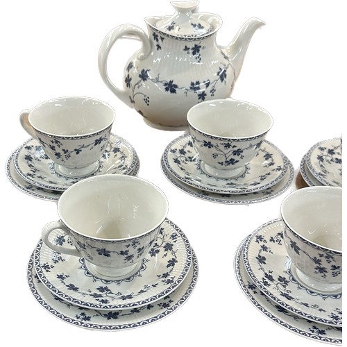 143 - Royal Doulton Yorktown Blue & White Ribbed 19 Piece Tea set to include 6 cups, saucers and sandwich ... 