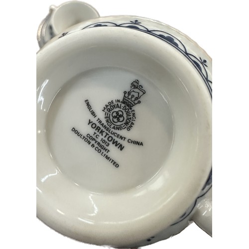 143 - Royal Doulton Yorktown Blue & White Ribbed 19 Piece Tea set to include 6 cups, saucers and sandwich ... 