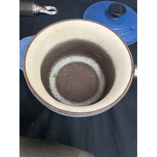 129 - Selection of vintage blue Le Creuset pots