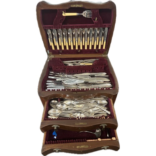 238 - Walnut canteen of cutlery with cabby legs, overall measurements: Width 21 inches, Depth 17 inches, H... 