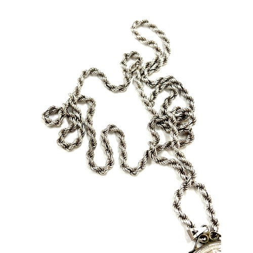 324 - Silver 925 ladies chain and large photo locket, overall weight 72.7g, pendant measures approximately... 