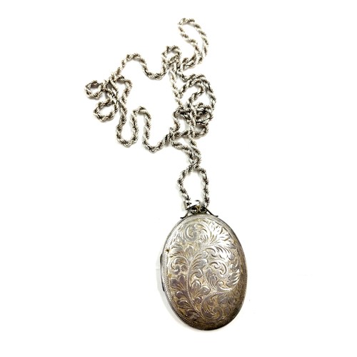 324 - Silver 925 ladies chain and large photo locket, overall weight 72.7g, pendant measures approximately... 