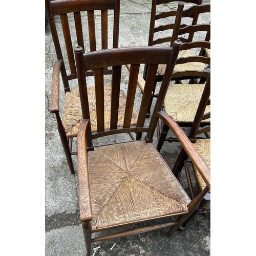 244 - Set 6 Oak and Straw dining chairs, 2 oak and straw carvers (do not match the set of 6)