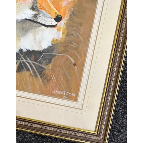 228 - Two mahogany framed pictures depicting various scenes largest measures approx 34 inches wide x 24 ta... 