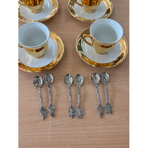 42 - 6 Piece coffee cup/ saucer set from Czechoslovakia gold plated, 6 coffee cups