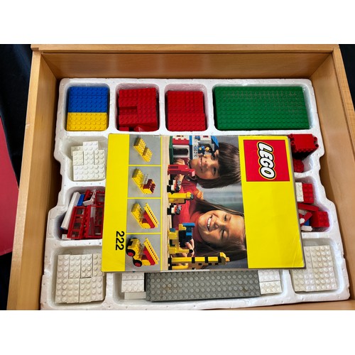 Vintage wooden lego box and contents