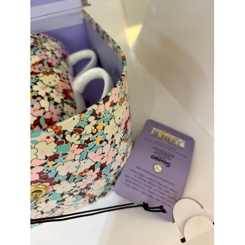 Vintage Hello Kitty Liberty Art Fabrics tea cup set in carry case