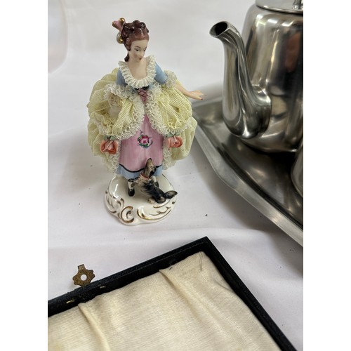 123 - Selection of miscellaneous to include  a stainless steel tea set, porcelain items, Nao, LLadro etc