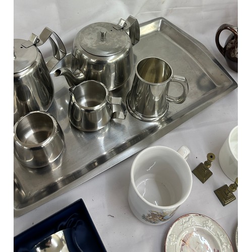 123 - Selection of miscellaneous to include  a stainless steel tea set, porcelain items, Nao, LLadro etc