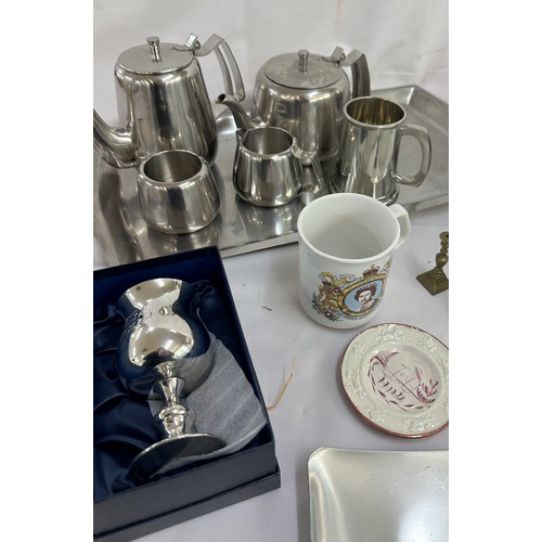 123 - Selection of miscellaneous to include  a stainless steel tea set, porcelain items, Nao, LLadro etc