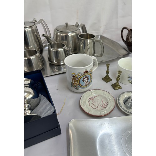 123 - Selection of miscellaneous to include  a stainless steel tea set, porcelain items, Nao, LLadro etc