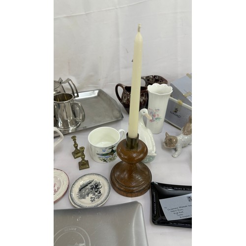 123 - Selection of miscellaneous to include  a stainless steel tea set, porcelain items, Nao, LLadro etc