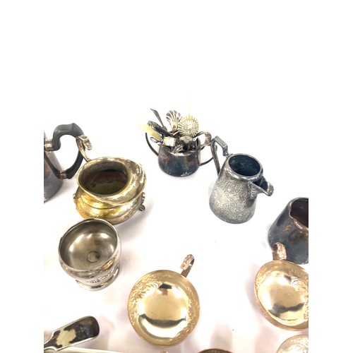 114 - Selection of silver plated items includes cutlery, teapot etc