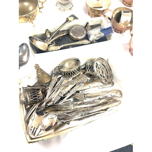 114 - Selection of silver plated items includes cutlery, teapot etc