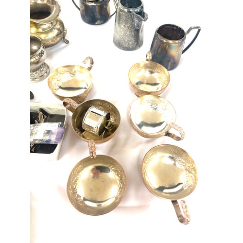 114 - Selection of silver plated items includes cutlery, teapot etc