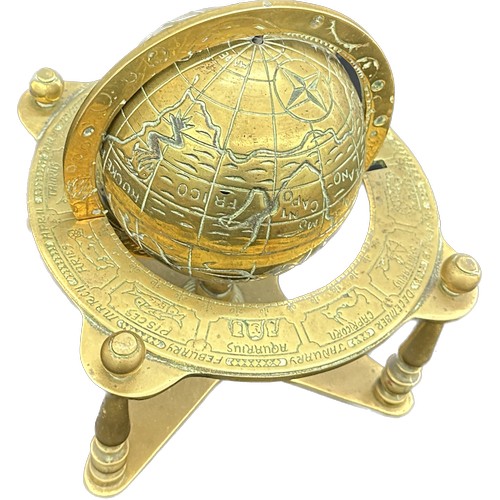 112 - Vintage heavy brass globe 30cm by 18 cm
