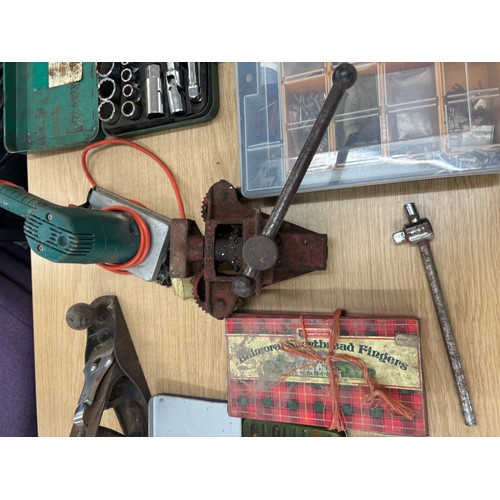 147 - Selection of assorted tools includes Planer, socket set etc